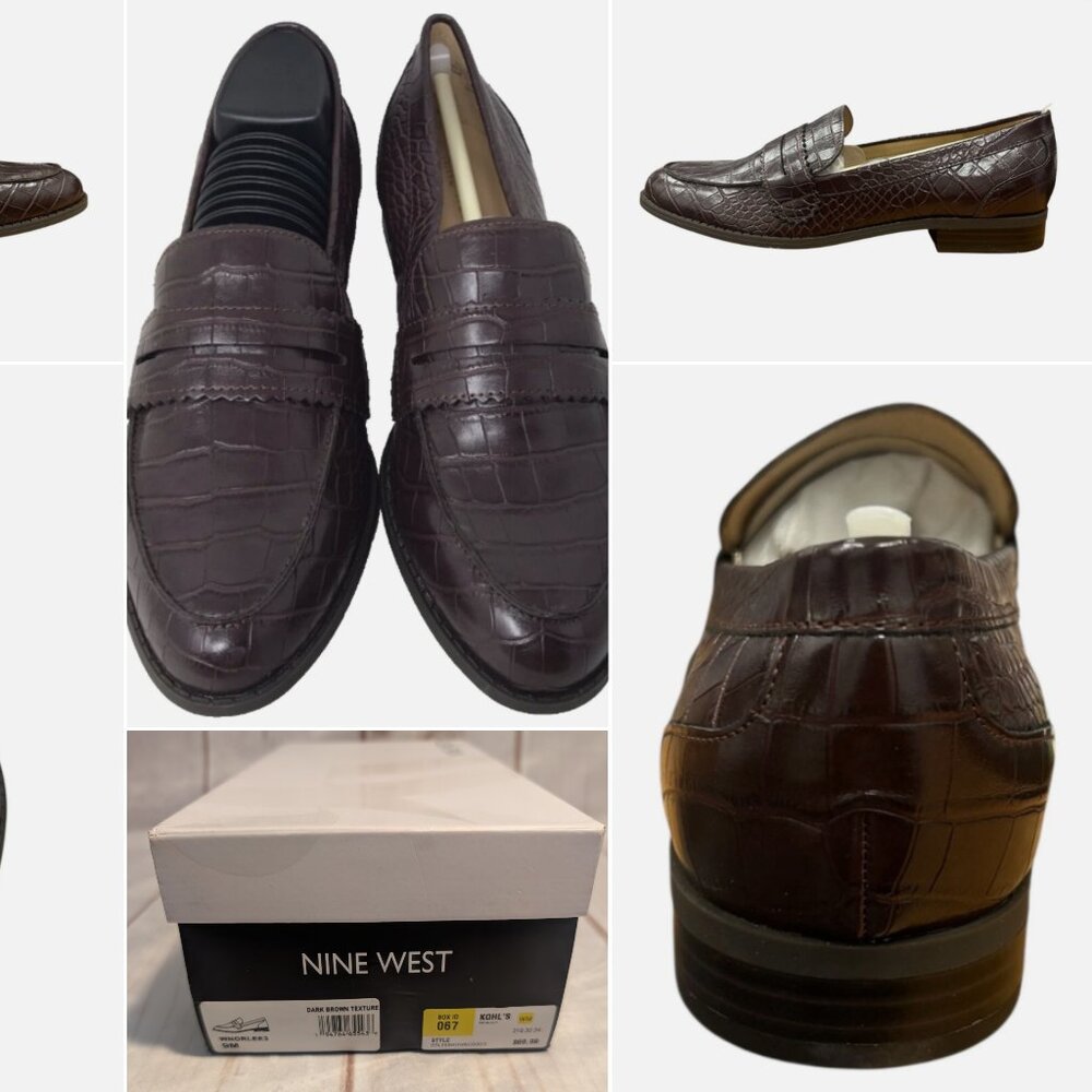 Nine West Loafers, Dark Brown Croc Leather, Women's 9M, NWT